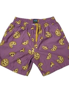 A-Lab Zumiez Pizza Men's Black Board Shorts Swim Trunks Relaxed Fit Size Small